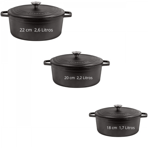 Kit 3 Caçarolas Neo De Ferro Fundido 18cm 20cm 22cm Santana