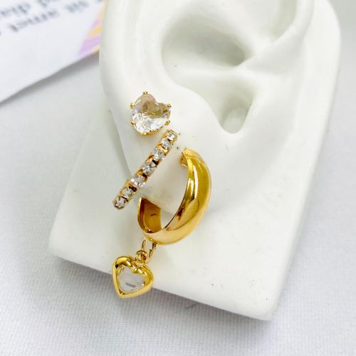 Trio Ponto de Luz Cora��o, Argola Cravejado e Argolinha Cora��o Dourado