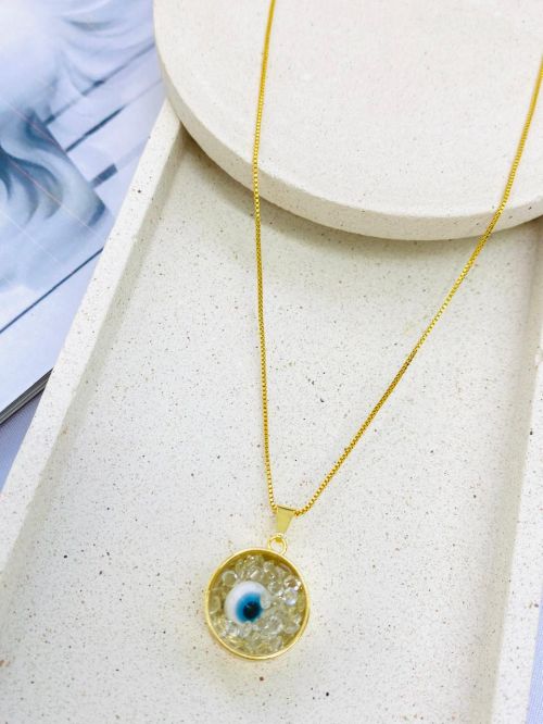 Colar Encapsulado Cristal Olho Grego Dourado