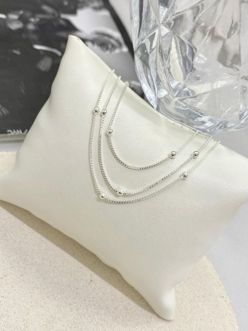 Pulseira Tripla Mini Bolinhas Prata
