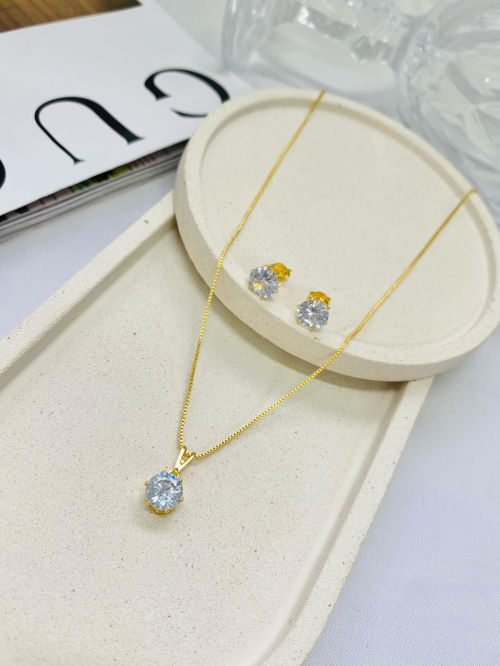 Conjunto Moissanite  Redondo Dourado