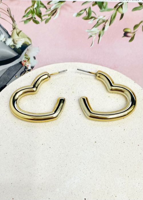 Argola Cora��o Tubo Dourado