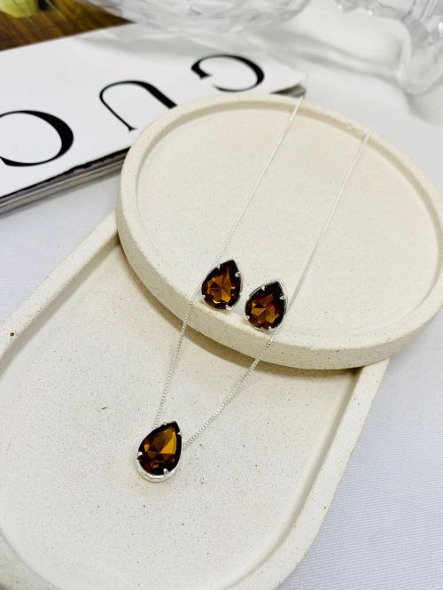 Conjunto Gota Cristal Prata
