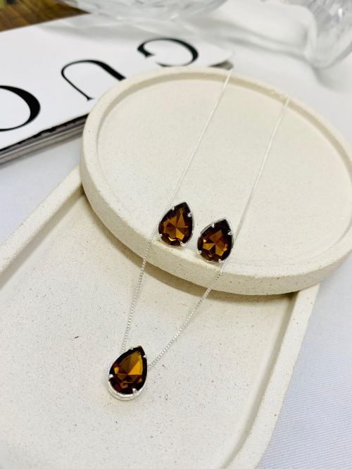 Conjunto Gota Cristal Prata