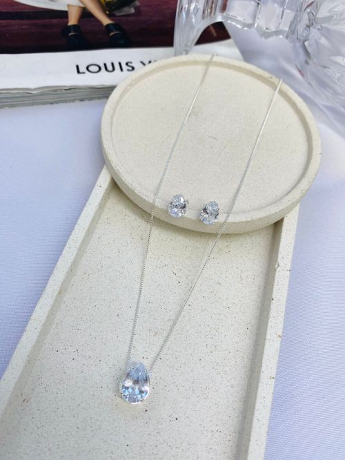 Conjunto Gota Cristal Prata