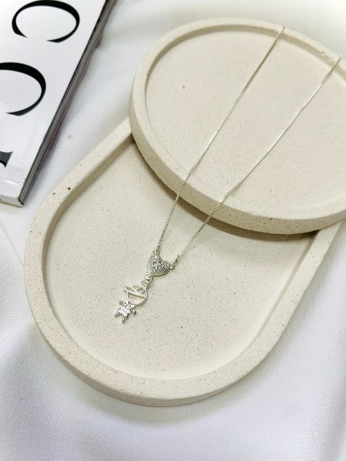 Colar Filhos Pingente de Cora��o Cravejado na Microzirc�nia Prata