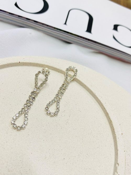 Brinco Festa Gota Dupla Strass Prata