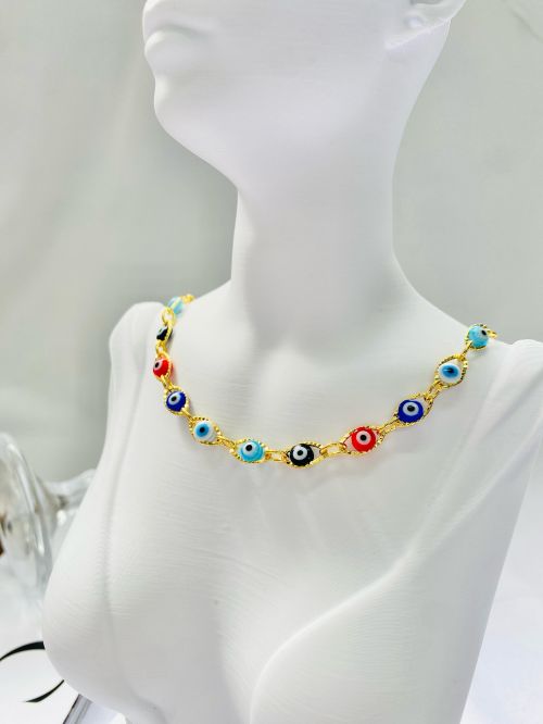 Chocker Olho Grego Colorido Dourado