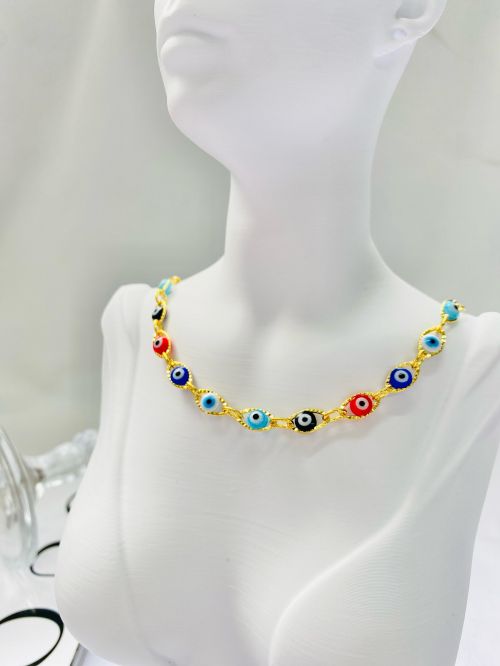 Chocker Olho Grego Colorido Dourado