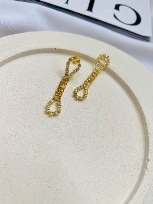Brinco Festa Gota Dupla Strass Dourado