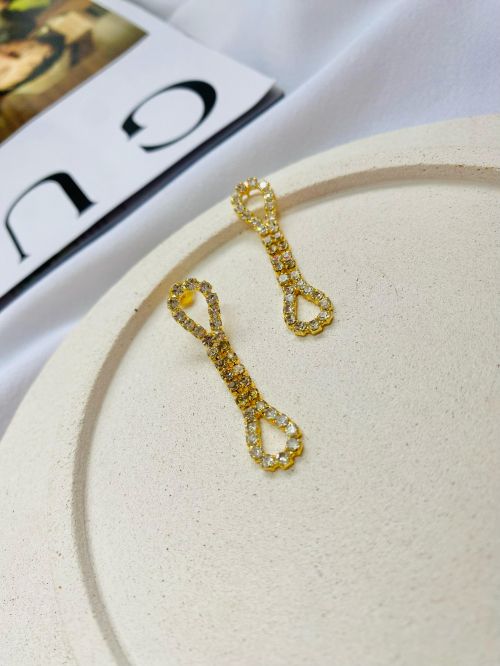 Brinco Festa Gota Dupla Strass Dourado