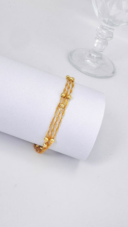 Pulseira Tripla Torcida Mini Bolinhas Dourado