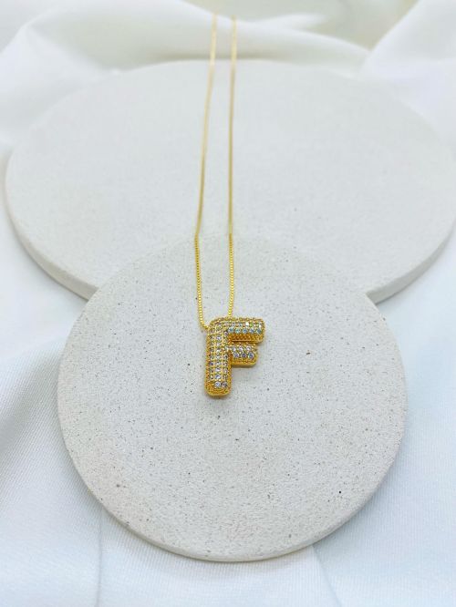 Colar Inicial Nuvem Cravejado Dourado Bijuteria Fina