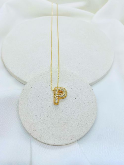 Colar Inicial Nuvem Cravejado Dourado Bijuteria Fina