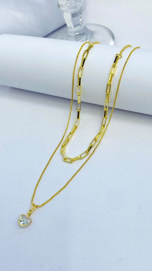 Colar Duplo Cartier Cora��o Dourado