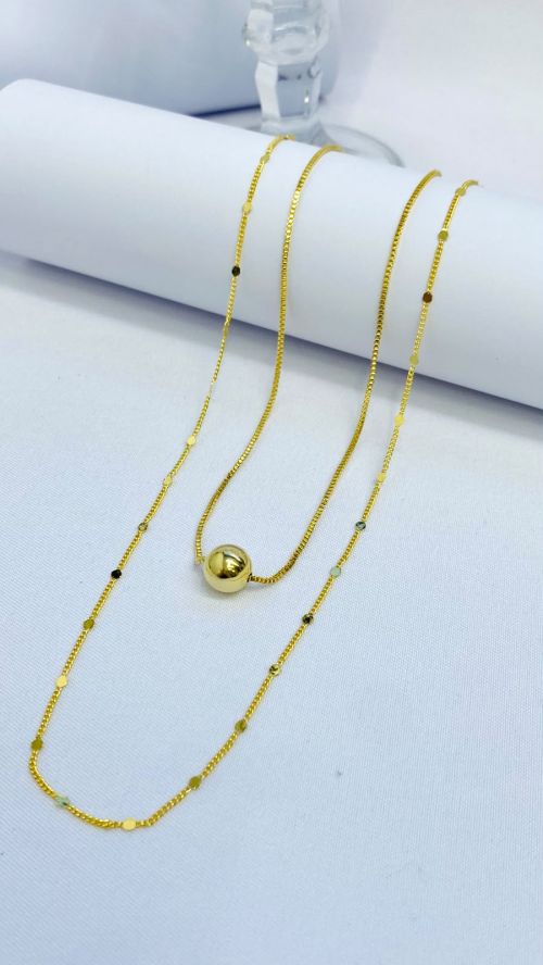 Colar Duplo Pontilhado Esfera Dourado