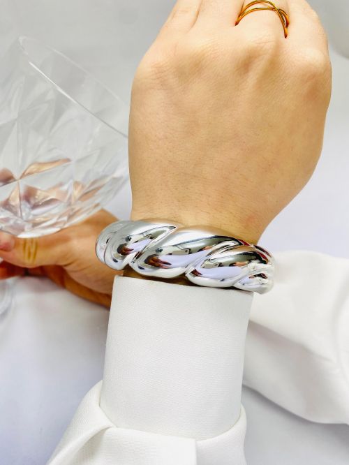 Bracelete Tran�ado Laminado Prata