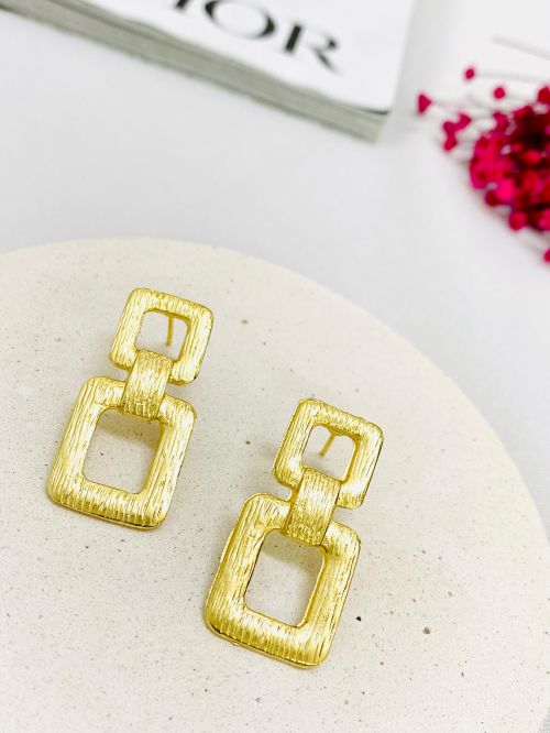 Brinco Cadeado Duplo Texturizado Dourado