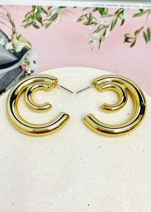 Argola Duo Tubo Dourado