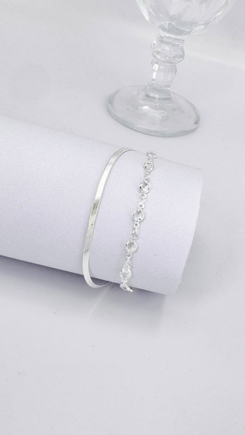 Pulseira Dupla Fita e Tiffany Prata