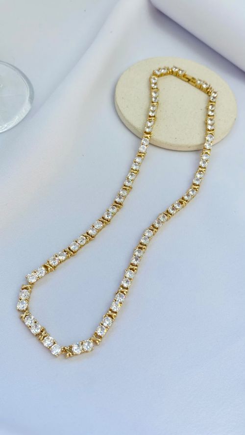 Colar Tiffany Inspira��o Swarovski Dourado