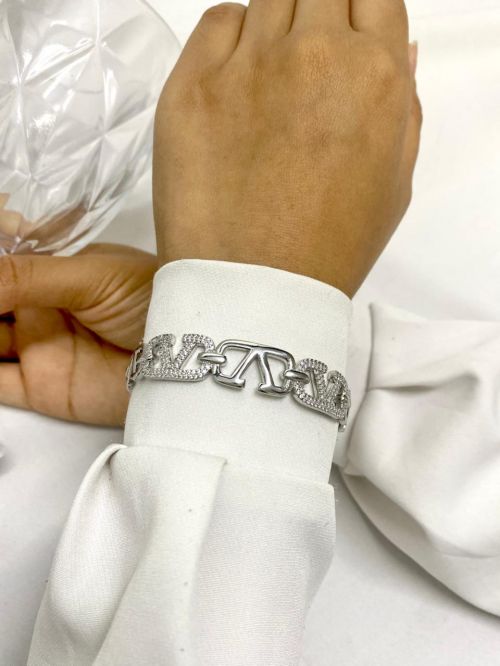 Bracelete Valen Cravejado Aberto Prata
