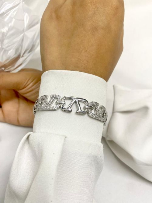 Bracelete Valen Cravejado Aberto Prata