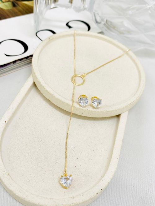 Conjunto Gravata Cora��o Preciosa Dourado