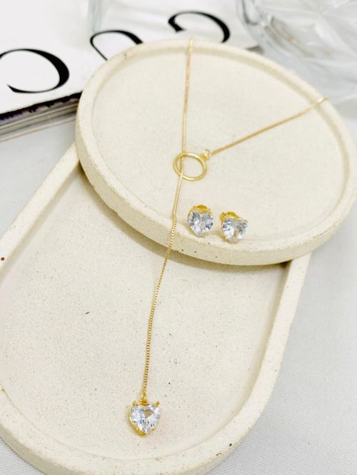 Conjunto Gravata Cora��o Preciosa Dourado