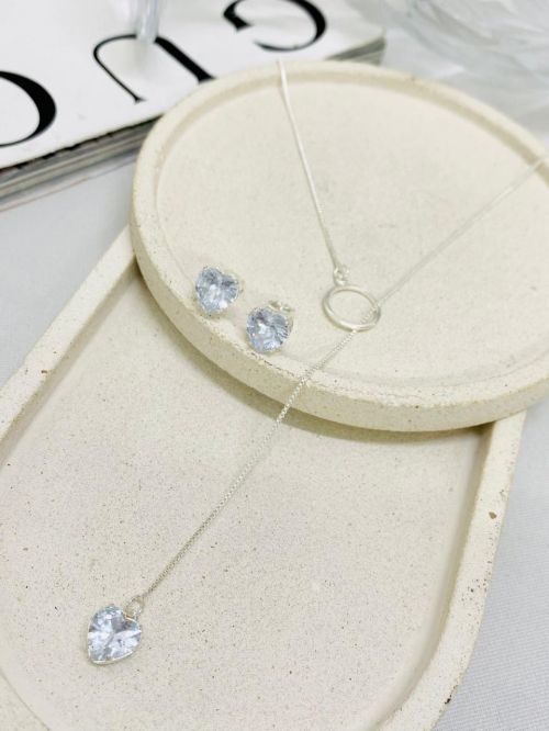 Conjunto Gravata Cora��o Preciosa Prata