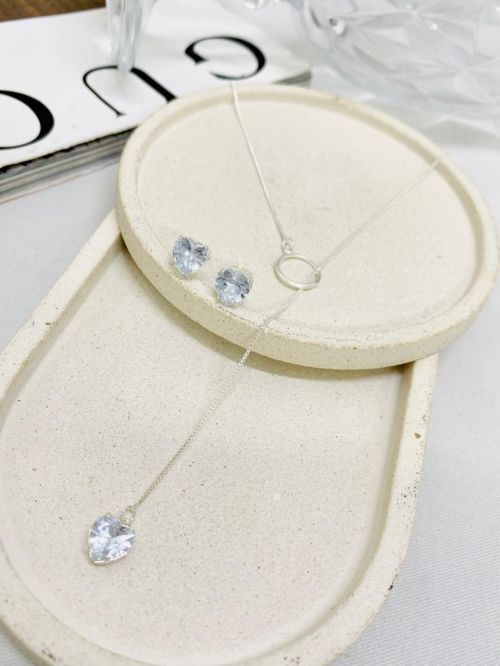 Conjunto Gravata Cora��o Preciosa Prata