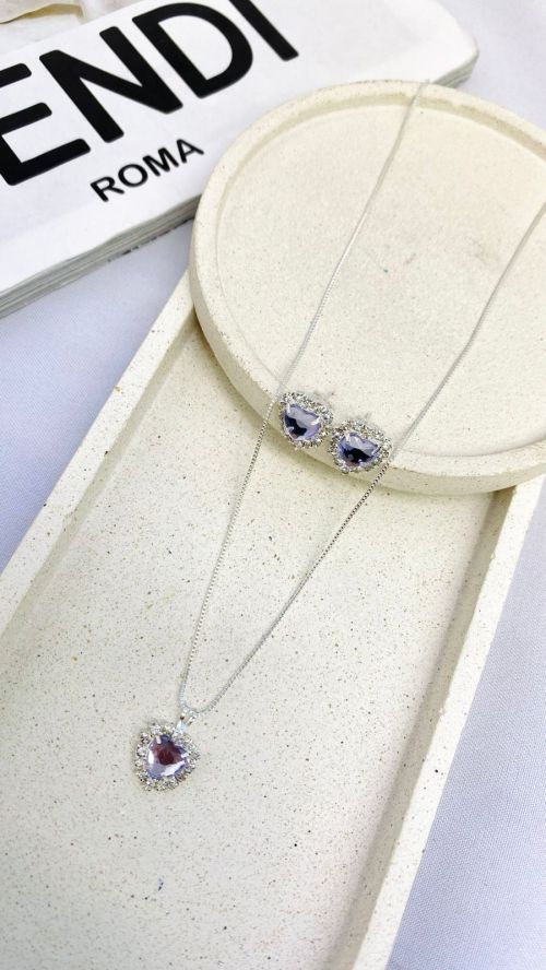 Conjunto Cora��o Realeza Cravejado Prata