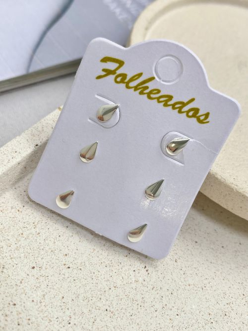 Trio de Brinco Gota Laminado Prata
