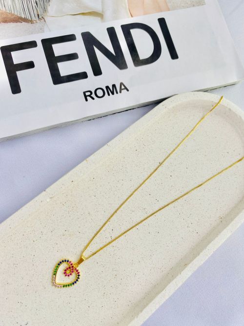 Colar Cora��o Colorido Dourado