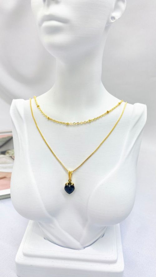 Colar Duplo Cora��o Black Luxo Dourado