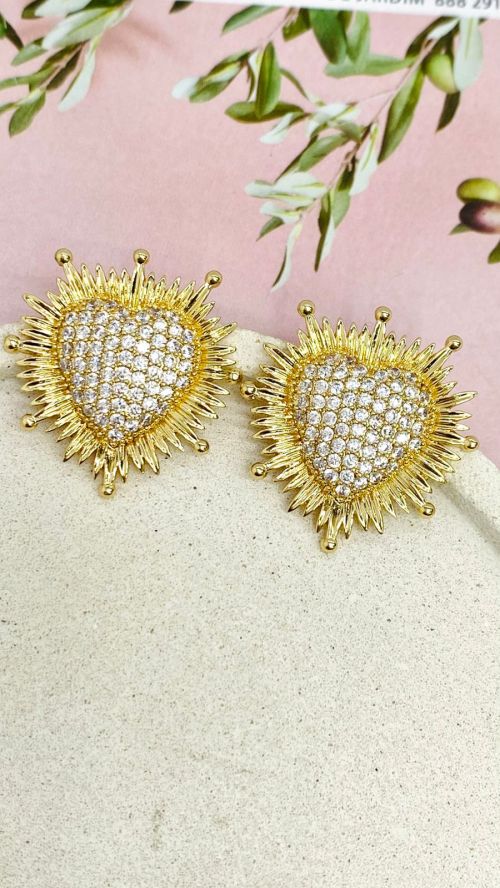 Brinco Cora��o Brilho Apaixonante Dourado