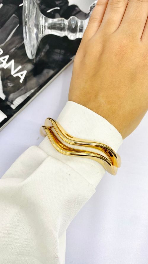 Kit Dois Bracelete Ondas Dourado