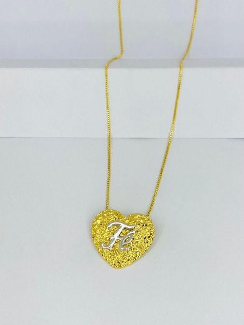 Colar Cora��o de F� Dois Banho Premium
