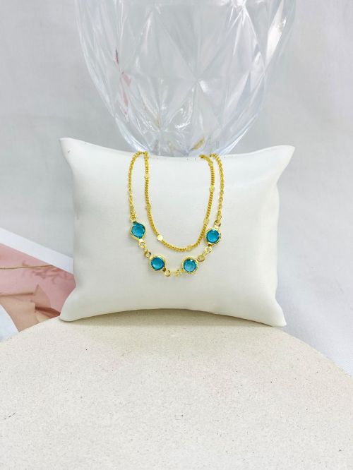 Pulseira Dupla Tiffany e Bolinha Pontilhada Dourado