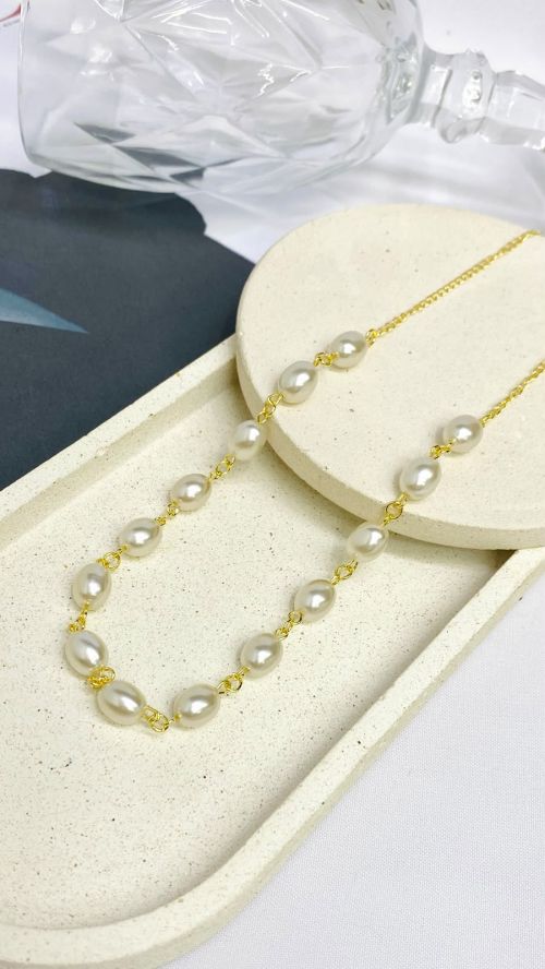 Chocker Perola Oval Luxo Dourado