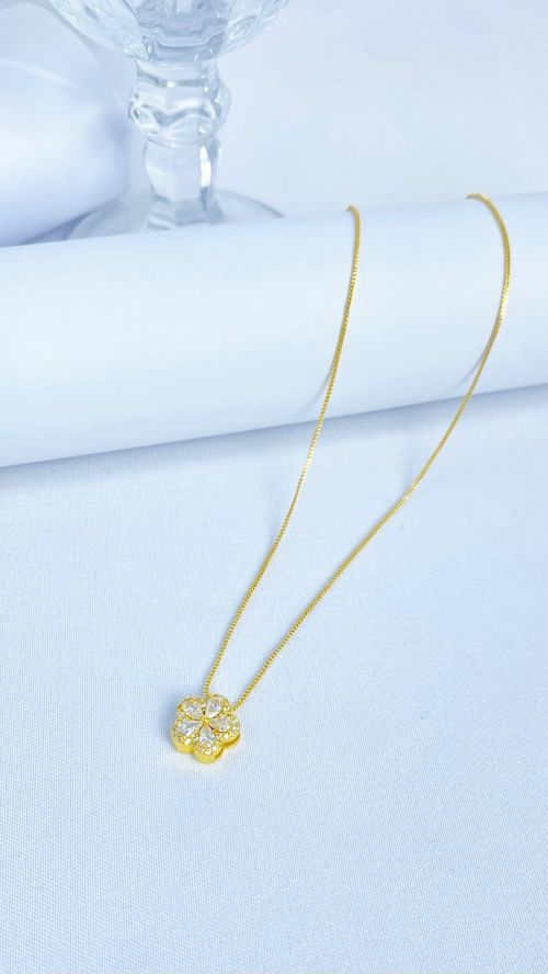 Colar Flor Minimalista Cristal Dourado