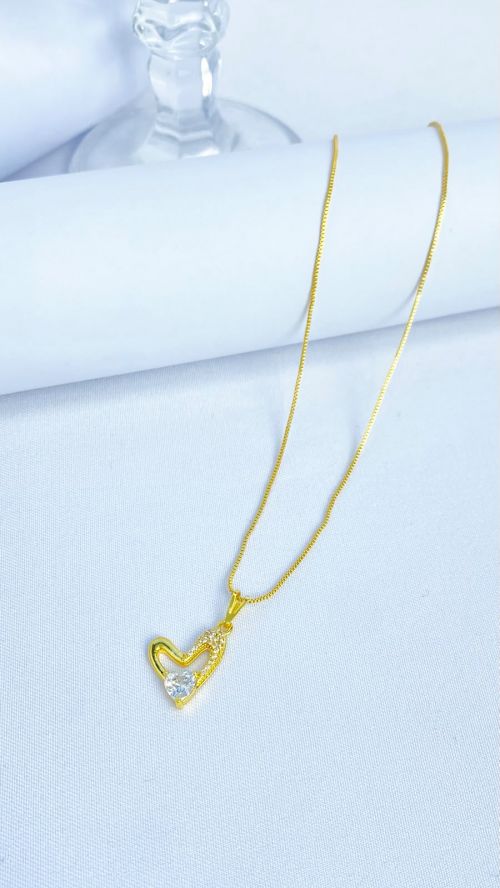 Colar Cora��o Duo Brilho Dourado
