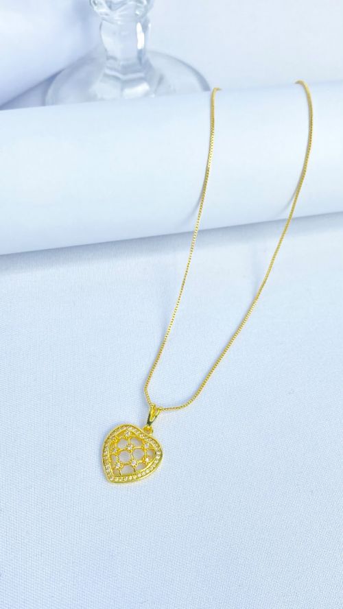 Colar Cora��o Encanto de Brilho