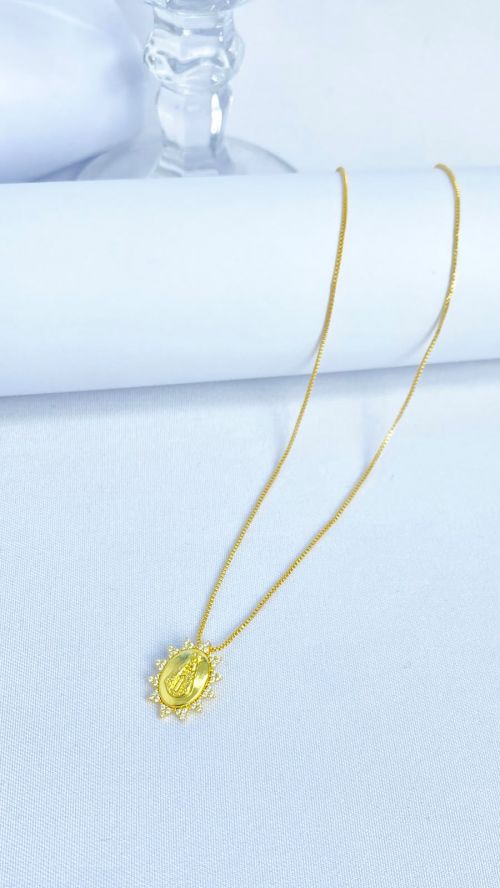 Colar Nossa Senhora Cristalina Dourado