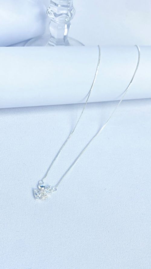 Colar Cora��o de Flor Prata