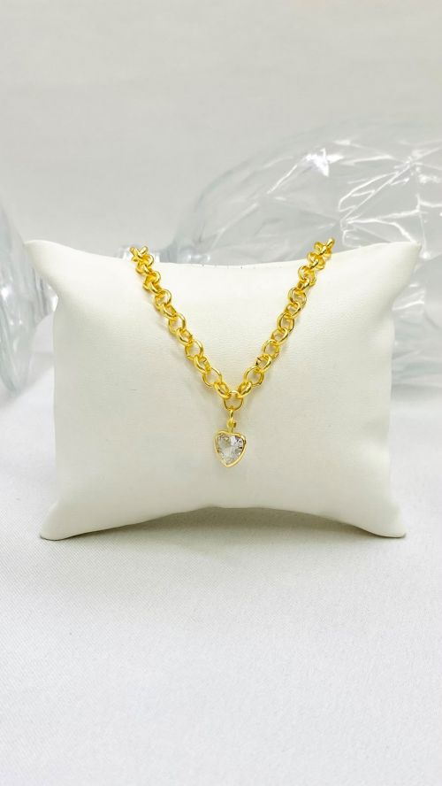 Pulseira Elo Circulo Cora��o Cristal Dourado