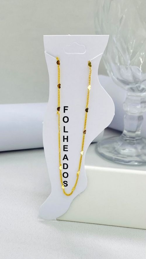 Tornozeleira Cora��o Pontilhado Dourado