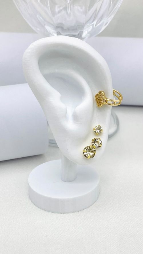 Piercing Fake Cravejado Trevo Dourado
