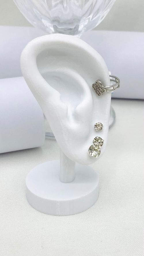 Piercing Fake Cravejado Trevo Prata