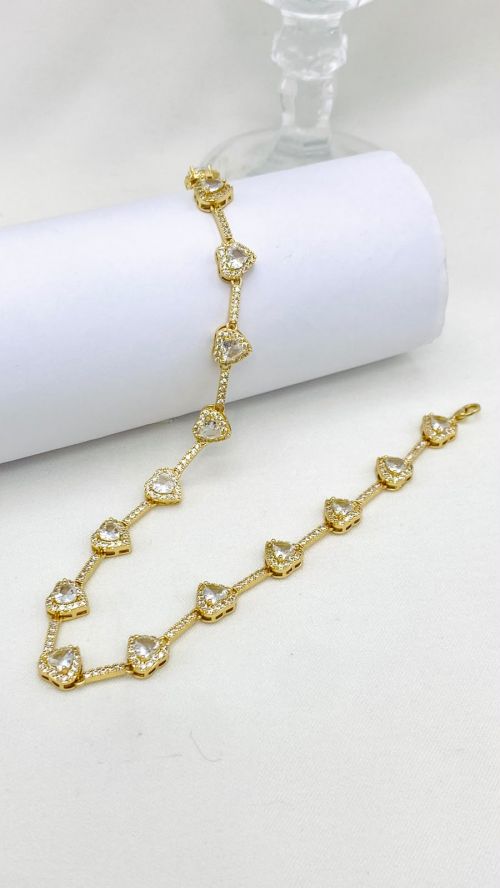 Colar Cora��o Glamour Inspira��o Swarovski Dourado
